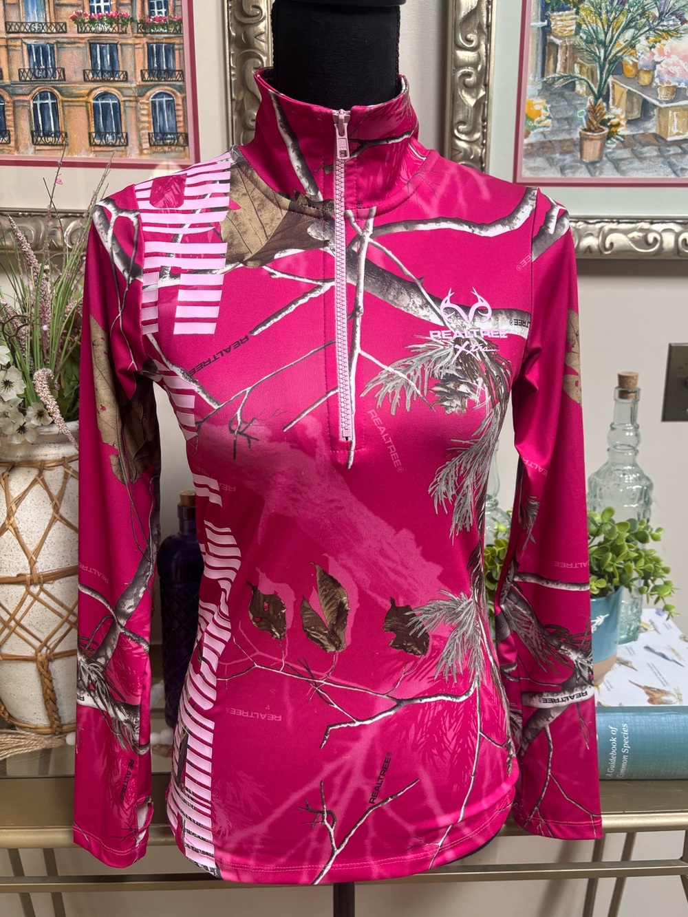 REALTREE Pink Camouflage Long Sleeve Zip Top High Performance Pullover Size S